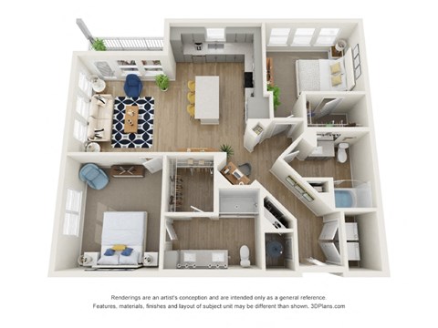 Floor plan for 2 beds, 2 baths, 1206 sqft